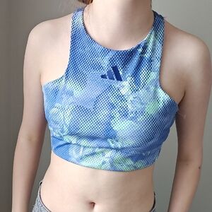 adidas 💙 Floral Mesh High-Neck Sports Crop